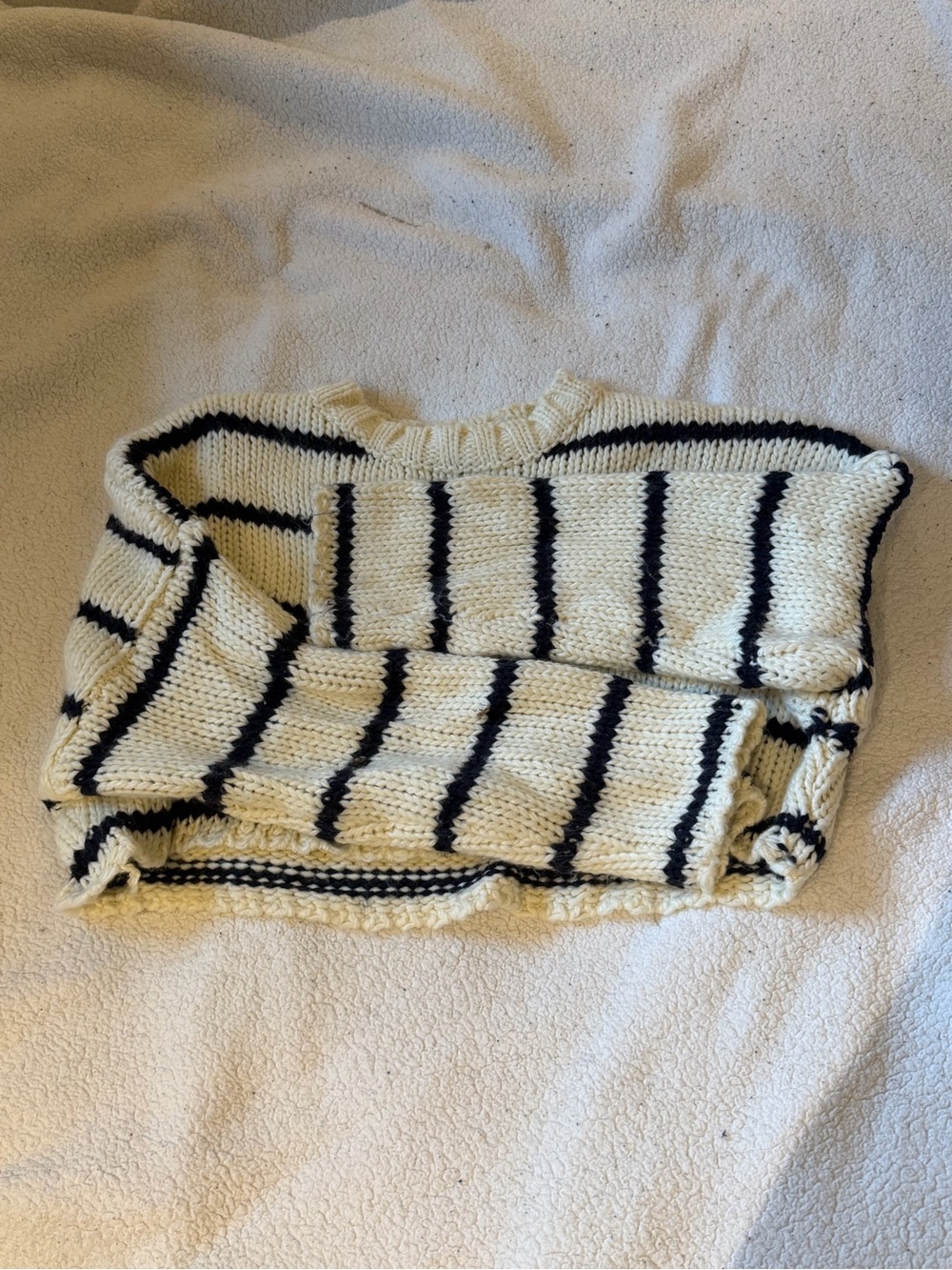 Cream and Black Striped Crewneck Sweater